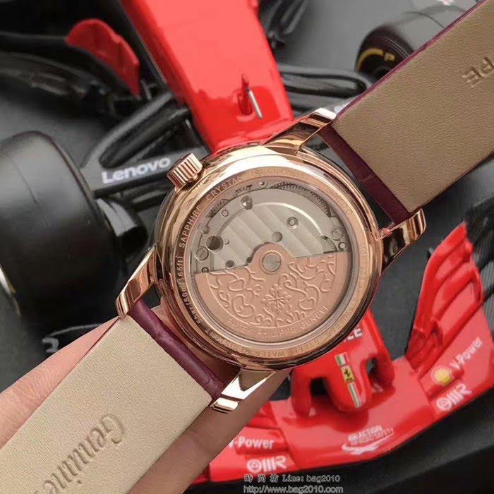 百達翡麗PATEK PHILPPE F1精品 流光皎潔輕奢復古 2019新款 6顆紅寶水晶錶盤 小牛皮錶帶 女士腕表  wssb4298